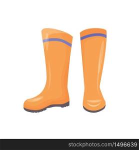 Rubber boots cartoon vector illustration. Personal protective equipment, footwear. Industrial waterproof shoes. Foot protection. Orange gumboots, galoshes isolated on white background. Rubber boots cartoon vector illustration