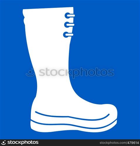 Rubber boots icon white isolated on blue background vector illustration. Rubber boots icon white