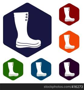 Rubber boots icons set rhombus in different colors isolated on white background. Rubber boots icons set
