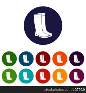 Rubber boots set icons in different colors isolated on white background. Rubber boots set icons