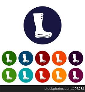 Rubber boots set icons in different colors isolated on white background. Rubber boots set icons