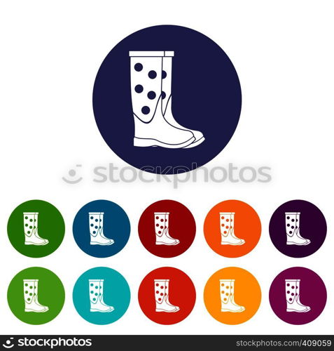 Rubber boots set icons in different colors isolated on white background. Rubber boots set icons