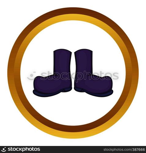 Rubber boots vector icon in golden circle, cartoon style isolated on white background. Rubber boots vector icon