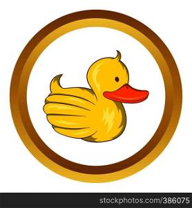 Rubber duck vector icon in golden circle, cartoon style isolated on white background. Rubber duck vector icon