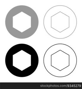 Rubber gasket puck under hexagon in circle set icon grey black color vector illustration image simple solid fill outline contour line thin flat style. Rubber gasket puck under hexagon in circle set icon grey black color vector illustration image solid fill outline contour line thin flat style