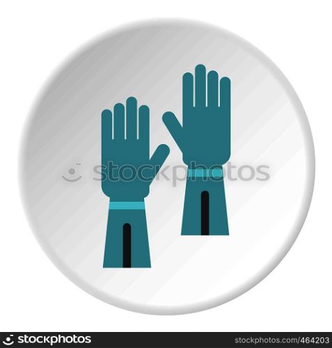 Rubber gloves for hand protection icon in flat circle isolated vector illustration for web. Rubber gloves for hand protection icon circle