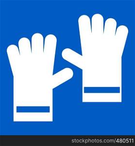 Rubber gloves icon white isolated on blue background vector illustration. Rubber gloves icon white