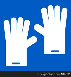 Rubber gloves icon white isolated on blue background vector illustration. Rubber gloves icon white