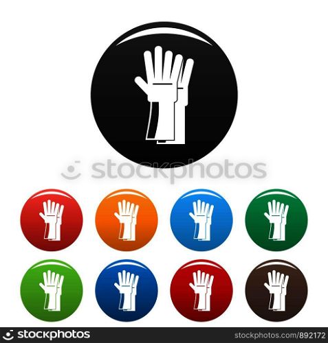 Rubber gloves icons set 9 color vector isolated on white for any design. Rubber gloves icons set color