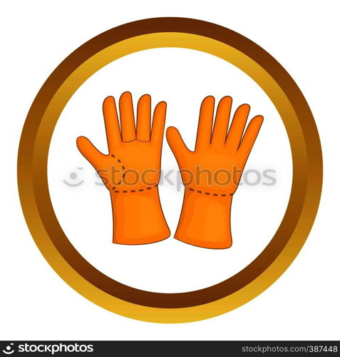 Rubber gloves vector icon in golden circle, cartoon style isolated on white background. Rubber gloves vector icon