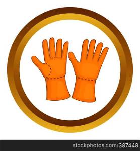 Rubber gloves vector icon in golden circle, cartoon style isolated on white background. Rubber gloves vector icon