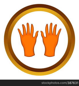 Rubber gloves vector icon in golden circle, cartoon style isolated on white background. Rubber gloves vector icon