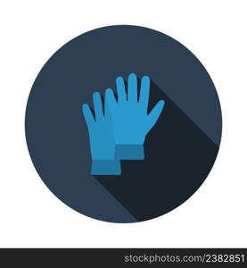 Rubber Protective Gloves Icon. Flat Circle Stencil Design With Long Shadow. Vector Illustration.