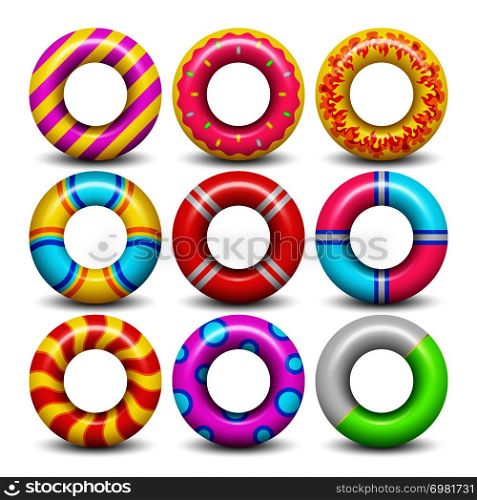 Rubber swimming ring isolated vector set. Rubber ring for swimming sea illustration. Rubber swimming ring isolated vector set
