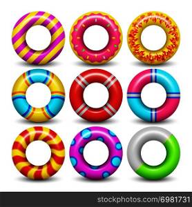 Rubber swimming ring isolated vector set. Rubber ring for swimming sea illustration. Rubber swimming ring isolated vector set