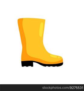 Rubber yellow boot. Waterproof rain shoes for fishing and gardening. Flat cartoon illustration. Rubber yellow boot. Waterproof rain shoes