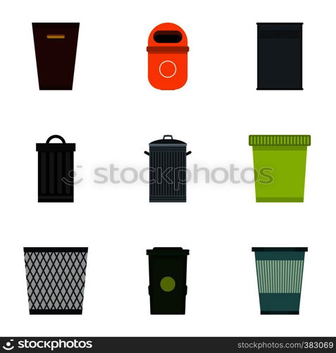 Rubbish bin icons set. Flat illustration of 9 rubbish bin vector icons for web. Rubbish bin icons set, flat style