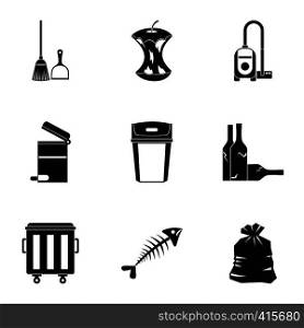 Rubbish icons set. Simple illustration of 9 rubbish vector icons for web. Rubbish icons set, simple style