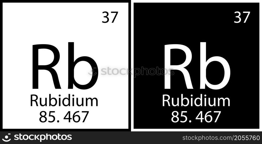 Rubidium chemical element. Modern design. Education background. Mendeleev table. Vector illustration. Stock image. EPS 10.. Rubidium chemical element. Modern design. Education background. Mendeleev table. Vector illustration. Stock image.