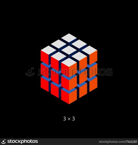 Rubik cube, Vector cube toy puzzle, 3x3 square