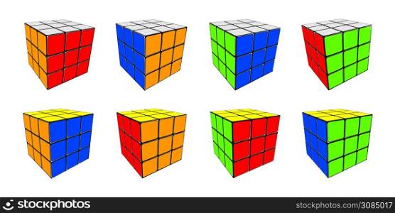 Rubik&rsquo;s Cube different color. Cubes combination puzzle. Vector illustration