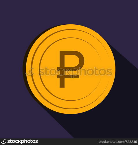 Ruble icon in flat style on purple background. Ruble icon, flat style