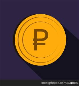 Ruble icon in flat style on purple background. Ruble icon, flat style