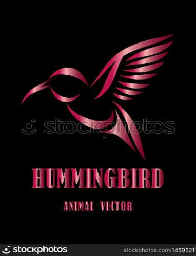 Ruby line art Vector illustration on black background of flying hummingbirds. Suitable for making logos
