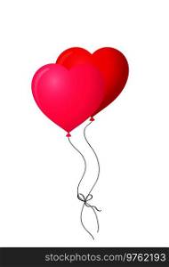 Ruby red and vibrant pink pair of realistic heart shaped helium balloons isolated on white background. Vector illustration, clip art.. red and pink pair of realistic heart shaped helium balloons