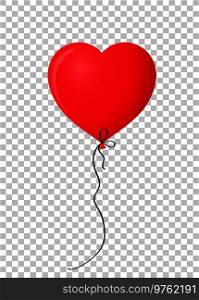 Ruby red realistic heart shaped helium balloon isolated on transparent background. Vector illustration, clip art.. Ruby red realistic heart shaped helium balloon