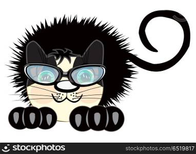Ruffled black cat. Cartoon of the ruffled black cat bespectacled