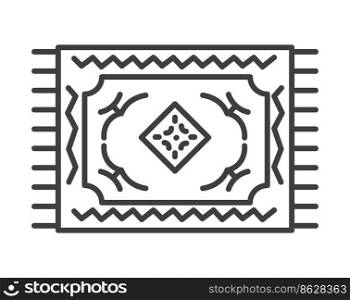 Rug or decorative covering for floor at home. Isolated textile carpet for interior design. Shop selling handmade products of woven fabric. Minimalist icon, simple line art vector in flat style. Textile carpet or decorative rug covering vector