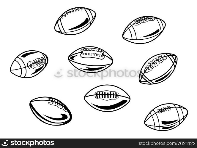 Rugby and american football balls set for sports design