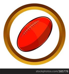 Rugby ball vector icon in golden circle, cartoon style isolated on white background. Rugby ball vector icon, cartoon style