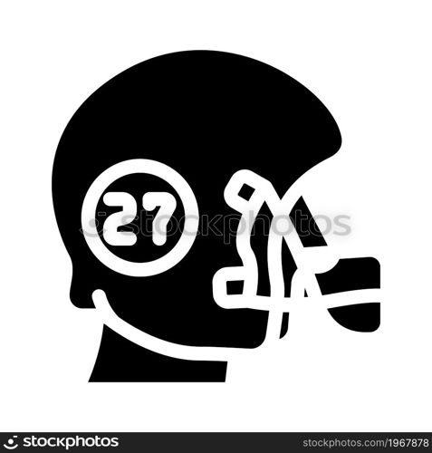 rugby football player helmet with number glyph icon vector. rugby football player helmet with number sign. isolated contour symbol black illustration. rugby football player helmet with number glyph icon vector illustration