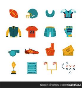 Rugby game accessories flat pictograms collection with chest protective gear and gum shield abstract isolated vector illustration
