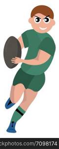 Rugby player with ball, illustration, vector on white background.