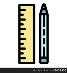 Ruler and pencil icon. Outline ruler and pencil vector icon color flat isolated. Ruler and pencil icon color outline vector