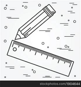 Ruler and pencil thin line design. Ruler and pencil pen Icon. Ruler and pencil Icon Vector. Ruler and pencil Icon Drawing.Ruler and pencil Image.Ruler and pencil penl Icon GraphicRuler pen Icon Art. Think line icon.