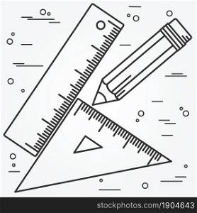 Ruler, angle and pencill thin line design. Ruler, angle and pencill pen Icon. Ruler, angle and pencil Icon Vector.Ruler, angle and pencil Icon Drawing.Ruler, angle and pencil Image. Ruler, angle and pencil penl Icon GraphicRuler pen Icon Art. Think line icon.