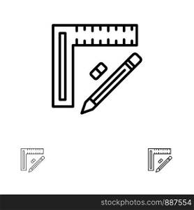 Ruler, Construction, Pencil, Repair, Design Bold and thin black line icon set
