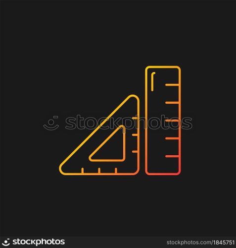 Ruler gradient vector icon for dark theme. Device for geometry class. Tool for drawing straight lines, measuring length. Thin line color symbol. Modern style pictogram. Vector isolated outline drawing. Ruler gradient vector icon for dark theme