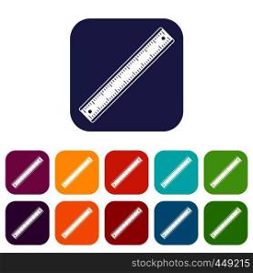 Ruler icons set vector illustration in flat style In colors red, blue, green and other. Ruler icons set flat
