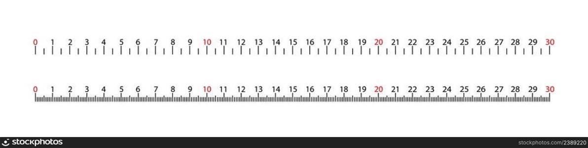 Ruler scale measure. Length measurement scale chart. Black on a white background.. Length measurement scale chart. Black on a white background.