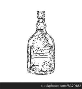 rum bottle hand drawn vector. whiskey alcohol liquor, glass brandy cognac, bourbon rum bottle sketch. isolated color illustration. rum bottle sketch hand drawn vector