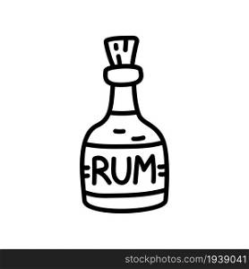 Rum bottle. Pirate item sketch. Doodle hand drawn illustration. Vector line icon
