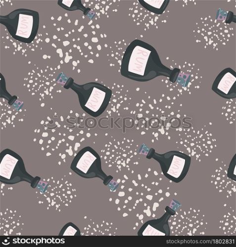 Rum bottle silhouettes seamless doodle pattern on grunge bakground. Hand drawn ornament. Alcohol print. Designed for fabric design, textile print, wrapping, cover. Vector illustration.. Rum bottle silhouettes seamless doodle pattern on grunge bakground.