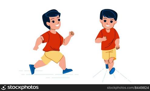 run boy vector. little kid sport, competition runner, fast speed run boy character. people flat cartoon illustration. run boy vector