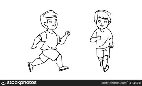 run boy vector. little kid sport, competition runner, fast speed run boy character. people black line pencil drawing vector illustration. run boy vector