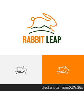 Run Jump Leap Bunny Rabbit Cute Animal Line Style Logo